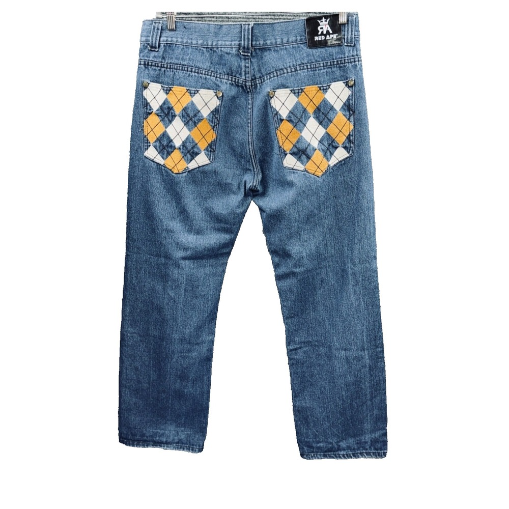 Red Ape Jeans Mens 38x33 Blue Excellent Argyle Pocket Hip Hop Straight Leg Denim